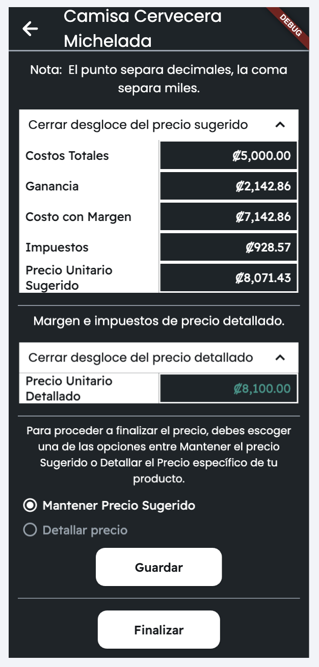 Price Calculation Result